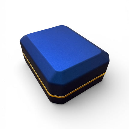 Astuccio Porta Collana LED Luce Interna Blu Nero Oro 7x9x3.5cm Custodia