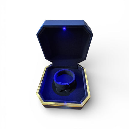 Astuccio Porta Bracciale LED Luce Interna Esagonale Oro 10x10x5cm Blu Nero