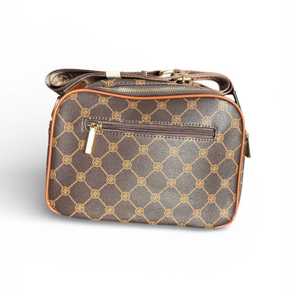 Borsa Tracolla Donna Coveri Monogram Marrone Oro Zip Tasche Esterne