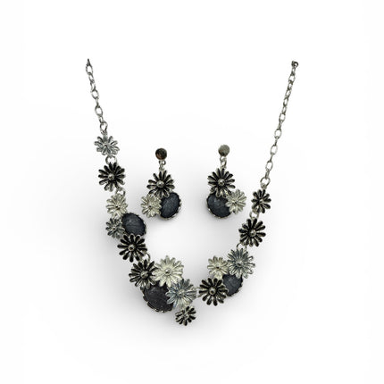 Set Collana Orecchini Donna Shelly Fiori Margherite 3D Strass Acciaio Anallergico
