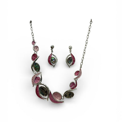 Set Collana Orecchini Donna Shelly Foglie Strass Multicolor Acciaio Anallergico