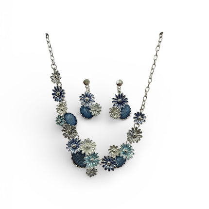 Set Collana Orecchini Donna Shelly Fiori Margherite 3D Strass Acciaio Anallergico