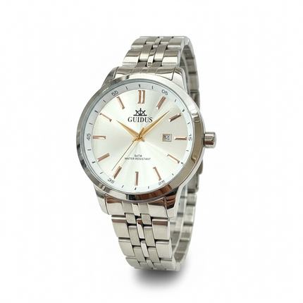 Orologio Uomo Guidus Acciaio Quadrante Bianco 44mm 5ATM Bracciale