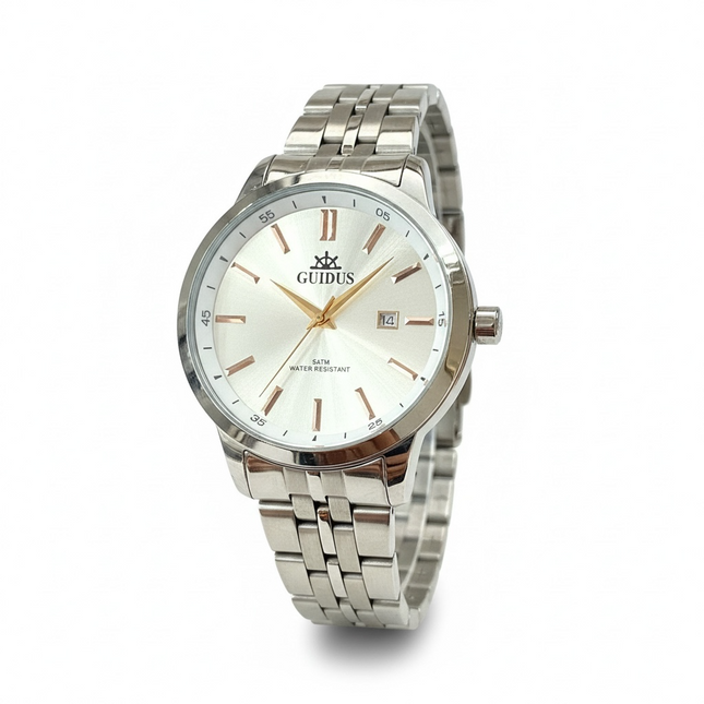 Orologio Uomo Guidus Acciaio Quadrante Bianco 44mm 5ATM Bracciale