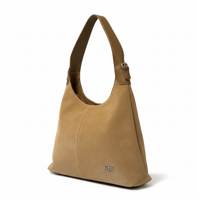 Borsa Donna Coveri Collection Hobo Taupe Ecopelle Tracolla Regolabile 32x28cm