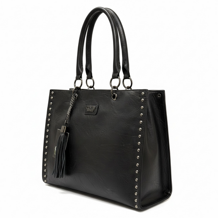 Borsa Donna Coveri Collection Nera Ecopelle Borchie Nappa Manici 35x26cm