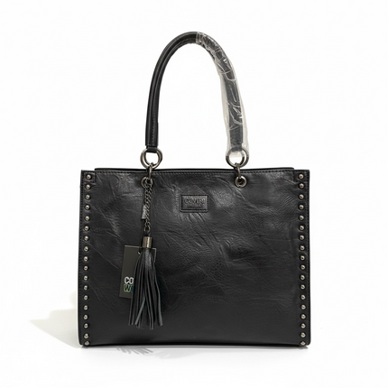 Borsa Donna Coveri Collection Nera Ecopelle Borchie Nappa Manici 35x26cm