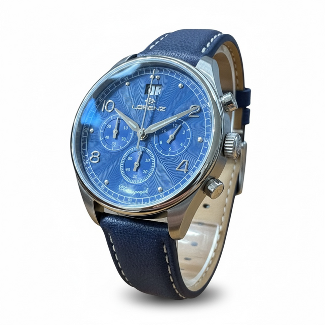 Cronografo Uomo LORENZ 30215BB Acciaio Quarzo Blu Guilloché Pelle 44mm