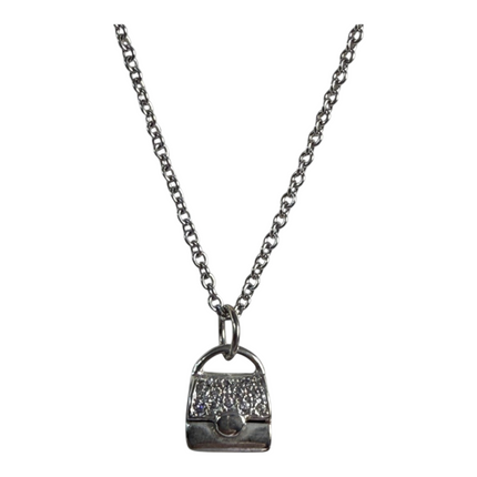 Collana Donna Acciaio Argentato Pendente Borsetta Strass 50cm