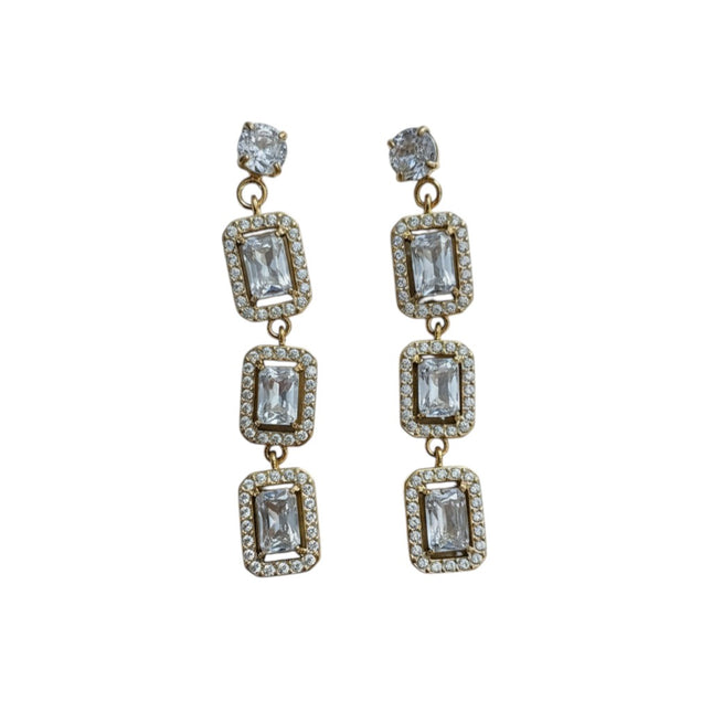 Orecchini Donna Shelly Halo Rettangolo Acciaio Zircone Bianco Pendenti Oro Argento