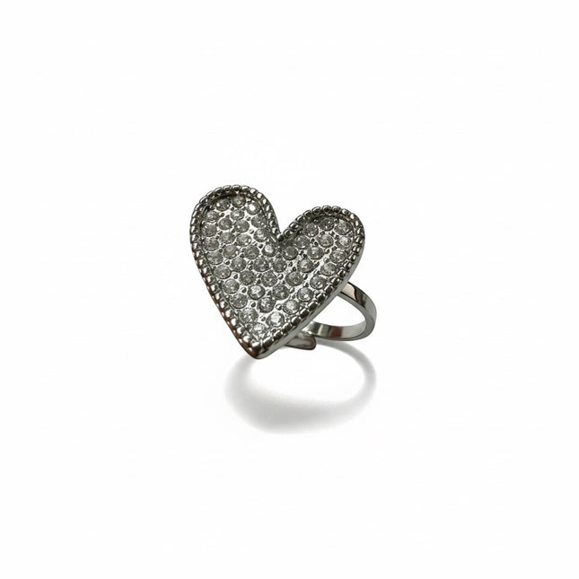 Anello Donna Shelly Acciaio Cuore Strass Misura Regolabile