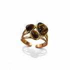 Anello Donna Shelly Acciaio Dorato 3 Pietre Occhio di Tigre Floreale Regolabile