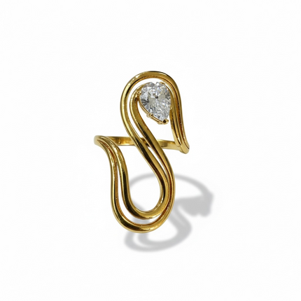 Anello Donna Shelly Acciaio Dorato Design Doppia S Zircone Goccia Mis. 17