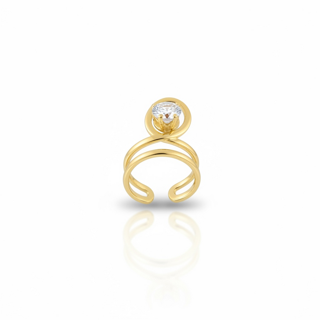 Anello Donna Shelly Acciaio Dorato Doppia Spirale Zircone Solitario Regolabile