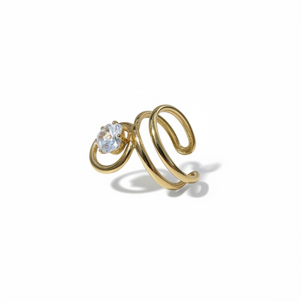 Anello Donna Shelly Acciaio Dorato Doppia Spirale Zircone Solitario Regolabile