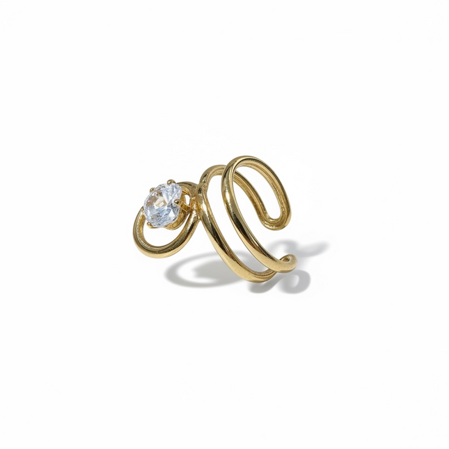 Anello Donna Shelly Acciaio Dorato Doppia Spirale Zircone Solitario Regolabile