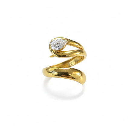 Anello Donna Shelly Acciaio Dorato Design Serpente Zircone Pear Pavé Regolabile