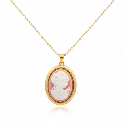Collana Donna Shelly Cameo Ovale Acciaio Dorato Catenina Forzatina 45cm 3 Varianti