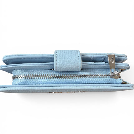 Portafoglio Donna Regina Schrecker Zip-Around Ecopelle Celeste Pastello 19x10cm
