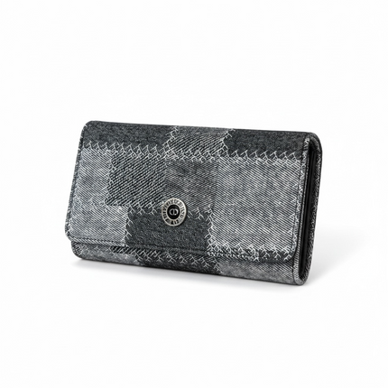 Portafoglio Donna Coveri Continental Denim Patchwork Bottone Logo 2 Colori 19x10cm