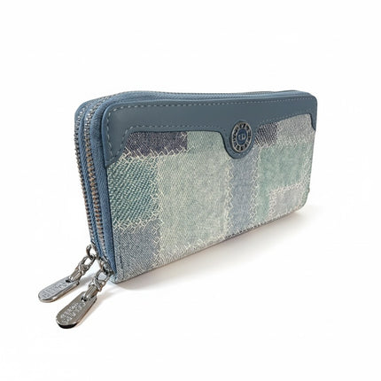 Portafoglio Donna Coveri Doppia Zip Denim Patchwork Azzurro Ecopelle 20x11cm