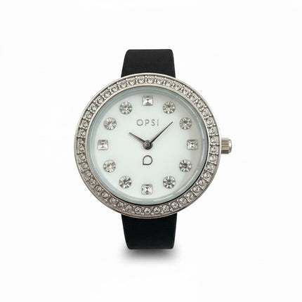 Orologio Donna OPS Objects Acciaio Pelle Nera Lunetta Strass Cristalli