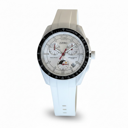 Orologio Uomo Zzero Cronografo Sun Moon Tachymetre Cinturino Silicone 10 Colori