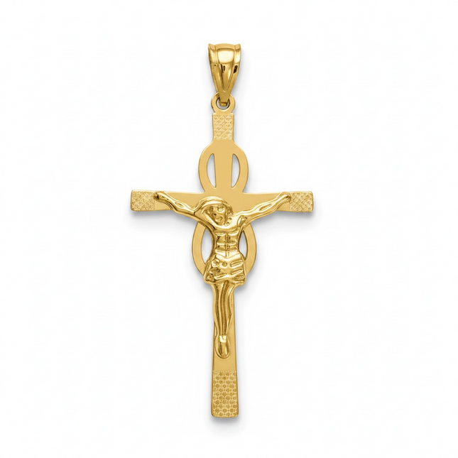 Pendente Crocifisso Acciaio Gold Uomo Donna Cristo Croce 4.5x2.5cm