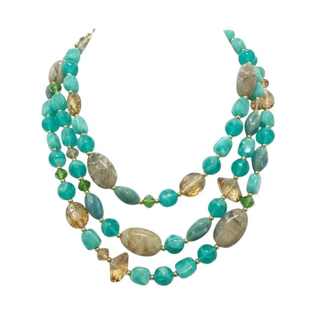 Collana Donna Shelly Girocollo Multifilo Pietre Vetro Cristalli Turchese Verde