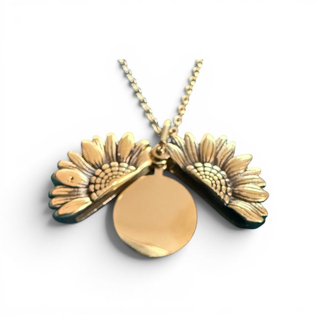 Collana Donna Shelly Girasole Apribile Medaglietta Incisione Oro Vintage 2cm
