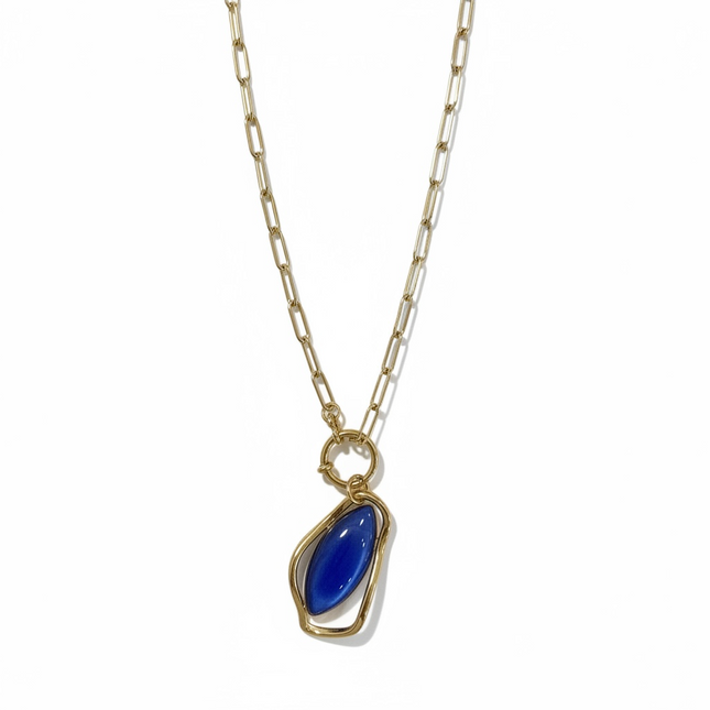 Collana Donna Shelly Acciaio Resina Ciondolo Ovale Oro Bordeaux Verde Blu