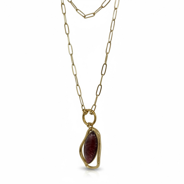 Collana Donna Shelly Acciaio Resina Ciondolo Ovale Oro Bordeaux Verde Blu