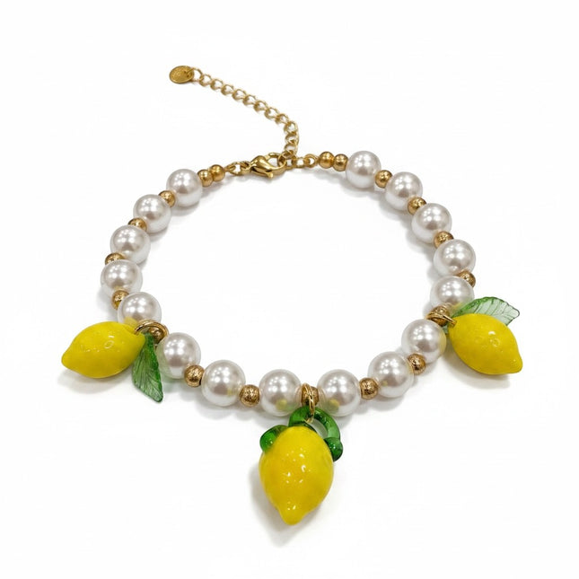 Bracciale Donna Shelly Perle Bianche Charms Limone Acciaio Dorato Nichel Free