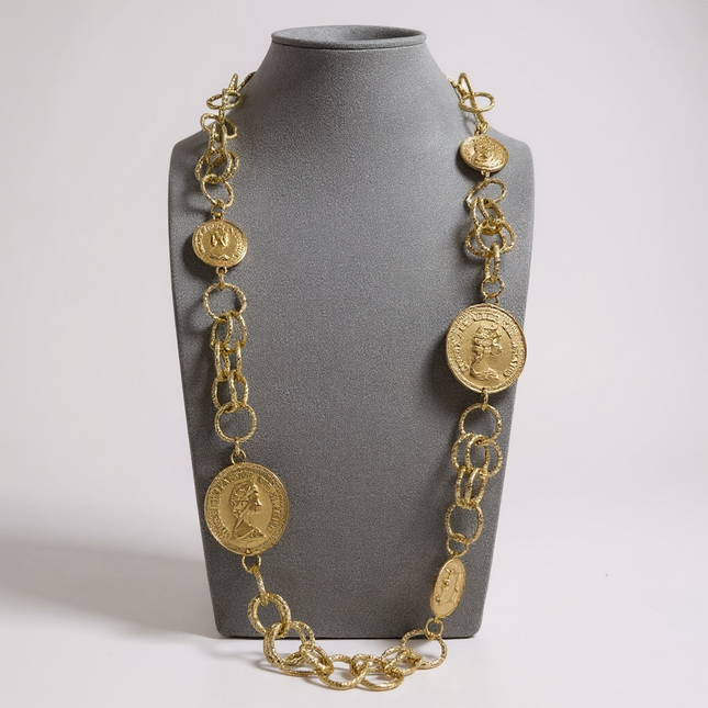 Collana Donna Shelly Monete Oro Catena Maxi Metallo Dorato