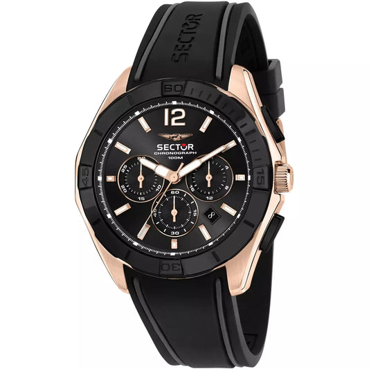 Orologio Uomo Sector R3271636001 Cronografo Nero Oro Rosa 100M Silicone Sportivo