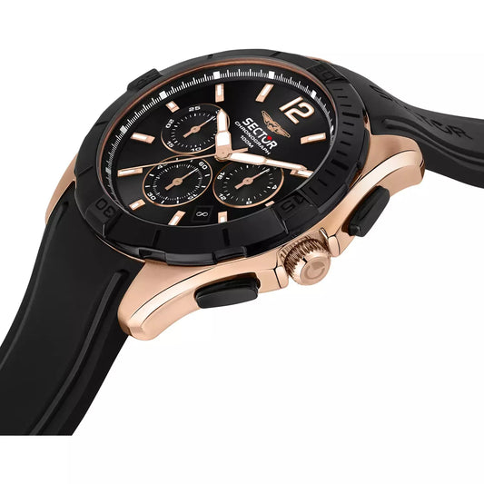 Orologio Uomo Sector R3271636001 Cronografo Nero Oro Rosa 100M Silicone Sportivo