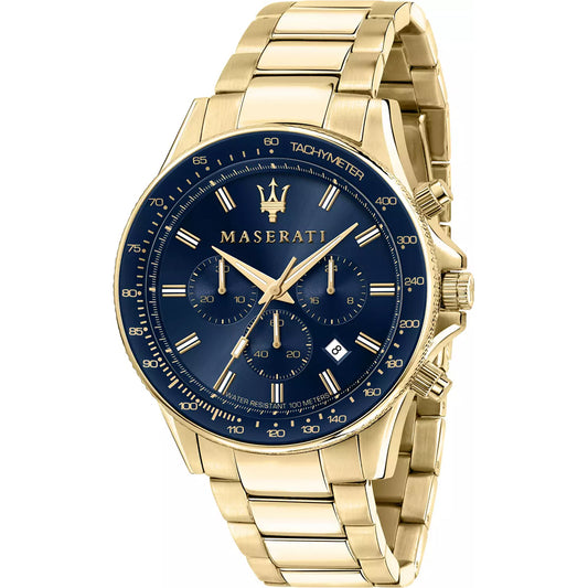 Orologio Cronografo Uomo Maserati Sfida R8873640008 Acciaio Oro Quadrante Blu