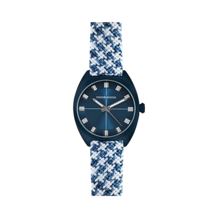 NUOVO RoccoBarocco Orologio Uomo Quarzo Pelle Tessuto Pied de Poule Elegante
