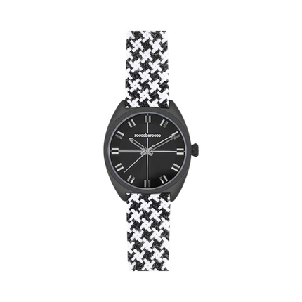 NUOVO RoccoBarocco Orologio Uomo Quarzo Pelle Tessuto Pied de Poule Elegante
