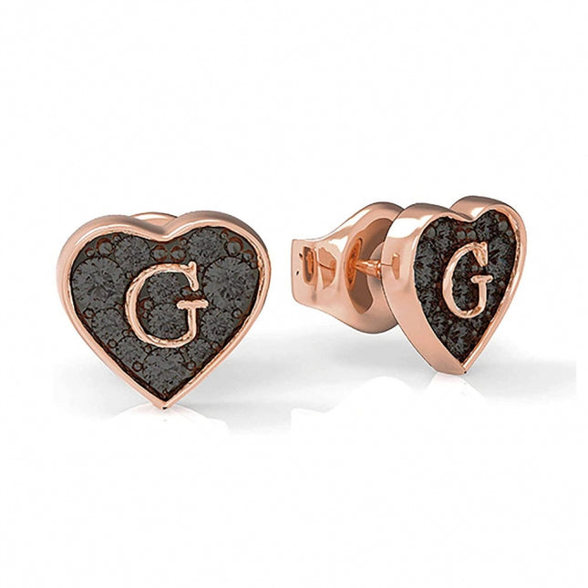 Orecchini Guess Donna Cuore Logo G Nero Rosé Cristalli Acciaio