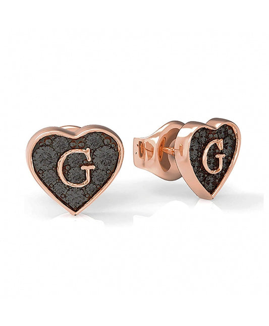 Guess Orecchini Da Donna In Acciaio Oro Rosa E Cristalli Neri Ube79075