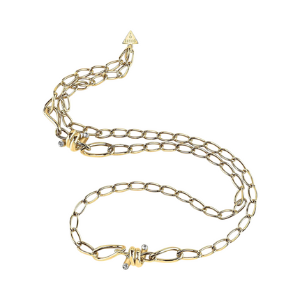 Collana donna Guess UBN29028 in acciaio dorato con ciondolo nodo e cristalli