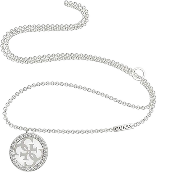 Collana Donna Guess Acciaio Argento Ciondolo Logo Cristalli Elegante