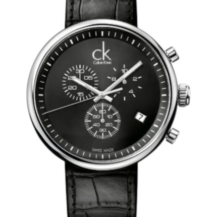 alt="Orologio uomo Calvin Klein K2N281C1 cronografo acciaio pelle nera Swiss Made"