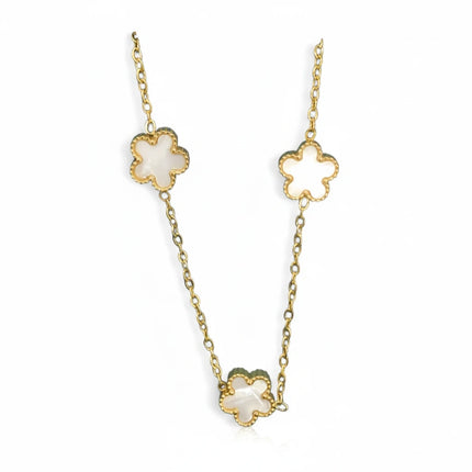 Collana Donna Acciaio Galvanica Oro Fiori Bianchi Avorio 45cm
