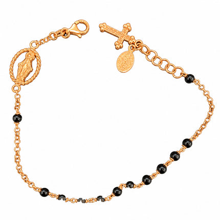 Bracciale Rosario Unisex Amen BRORO2 Argento 925 Rosa Grani Neri