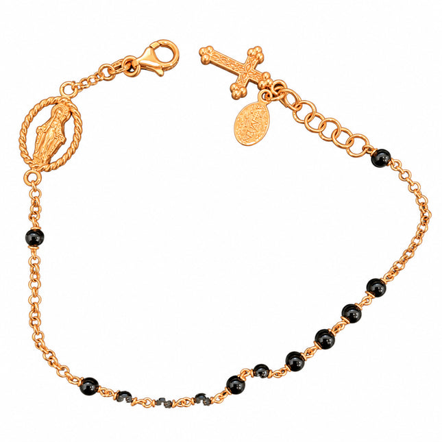 Bracciale Rosario Unisex Amen BRORO2 Argento 925 Rosa Grani Neri