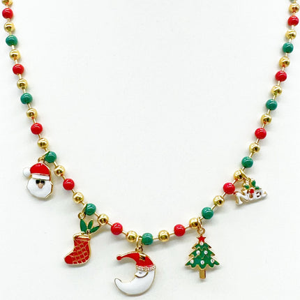 Collana Donna Natale Acciaio Ciondoli Albero Stella Fiocco Neve Regalo