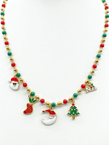 Collana Donna Natale Acciaio con Ciondoli Festivi - Gioiello Natalizio Elegante