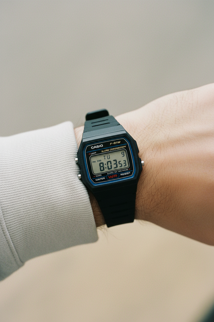 Casio F-91W indossato